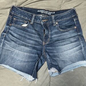 American Eagle Outfitters Dark Blue Distressed Denim Jean Shorts